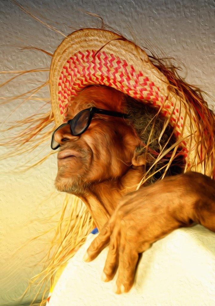 michel legris portrait, raffia hat, mid song